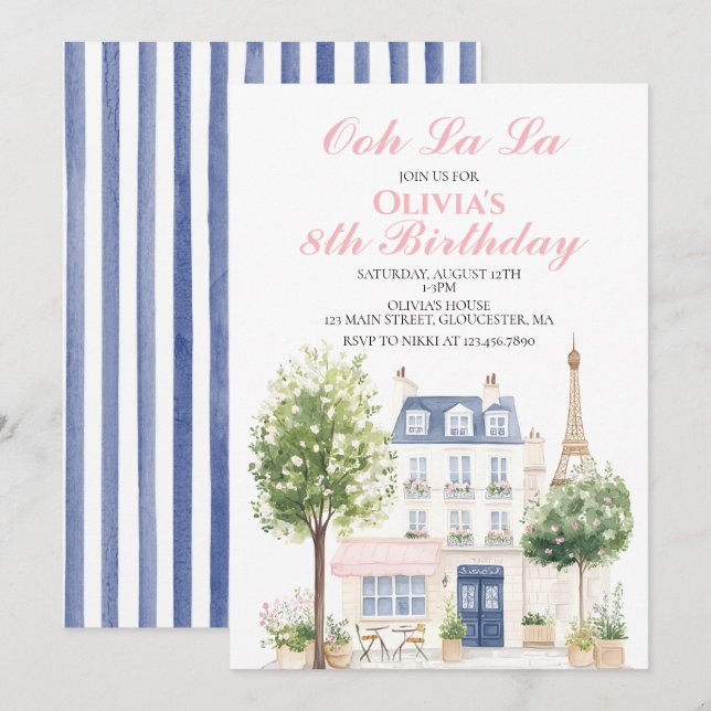 Paris Birthday Parisian Cafe Tea Party Invitation (Front/Back)