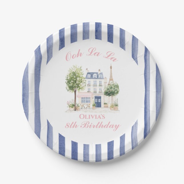 Paris Birthday Parisian Cafe Tea Party Paper Plate (Front)