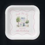 Paris Birthday Parisian Cafe Tea Party Paper Plate<br><div class="desc">Paris Cafe Birthday with Eiffel Tower and blue stripes</div>