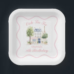 Paris Birthday Parisian Cafe Tea Party Paper Plate<br><div class="desc">Paris Cafe Birthday with Eiffel Tower and blue stripes</div>