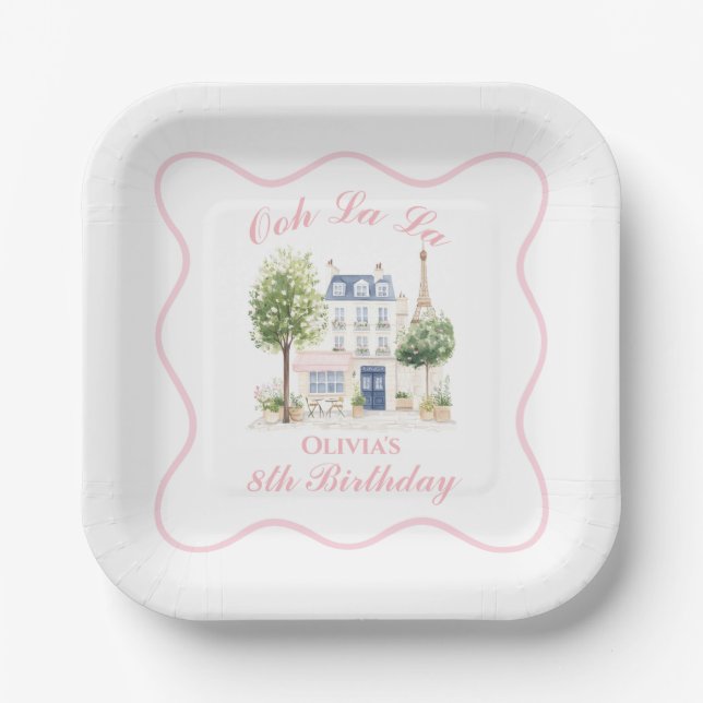 Paris Birthday Parisian Cafe Tea Party Paper Plate (Front)