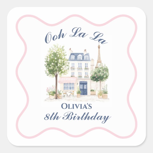 Paris Birthday Parisian Cafe Tea Party Square Sticker (Front)