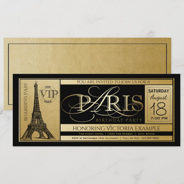 Paris Birthday Party Invitation Ticket Invitations (Front/Back)