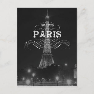 Paris Black and White Travel Postcard Eiffel Tower