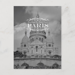 Paris Black and White Travel Postcard Sacre Coeur