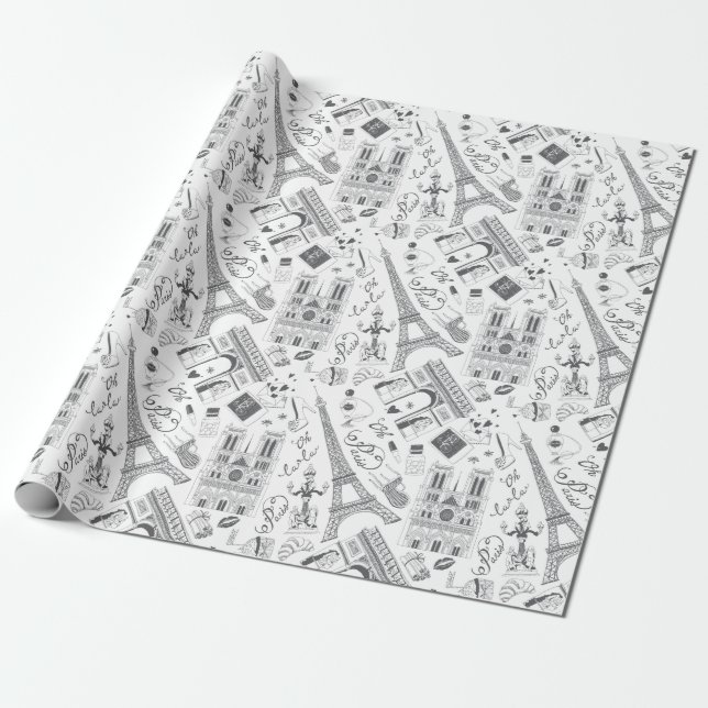 Paris Black and White Wrapping Paper (Unrolled)