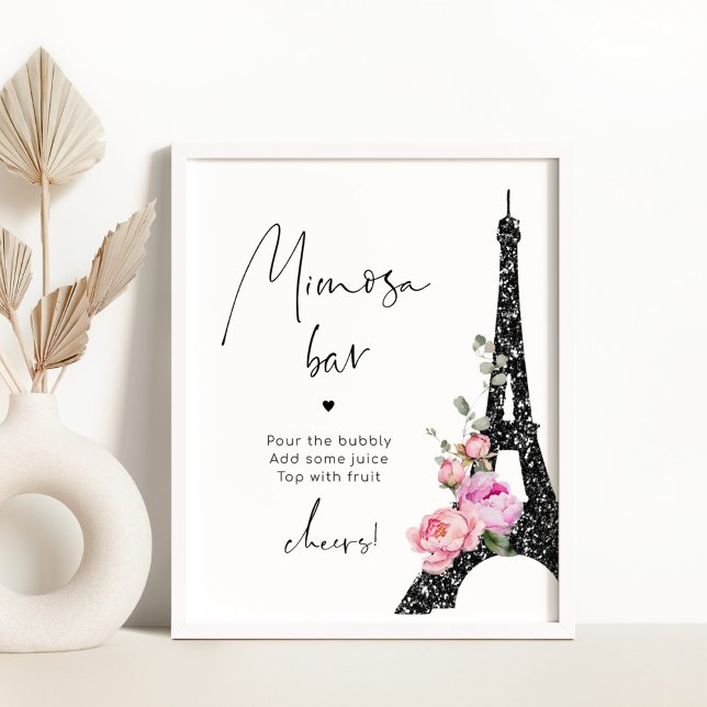 Paris black pink eiffel tower bridal mimosa bar poster (Creator Uploaded)
