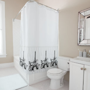 Paris Black White Elegant Flourish Shower Curtain