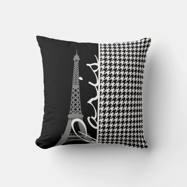 Paris; Black & White Houndstooth Cushion (Front)