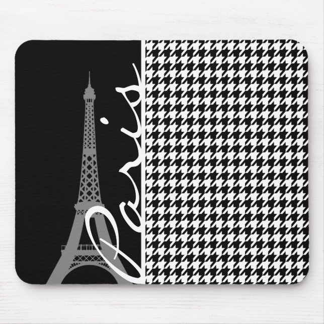 Paris; Black & White Houndstooth Mouse Mat (Front)