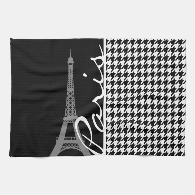 Paris; Black & White Houndstooth Tea Towel (Horizontal)