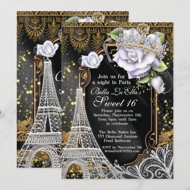 Paris Bling and Diamonds Birthday Party Invitation (Front/Back)