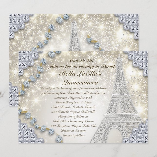 Paris Bling Birthday Party Invitation (Front/Back)
