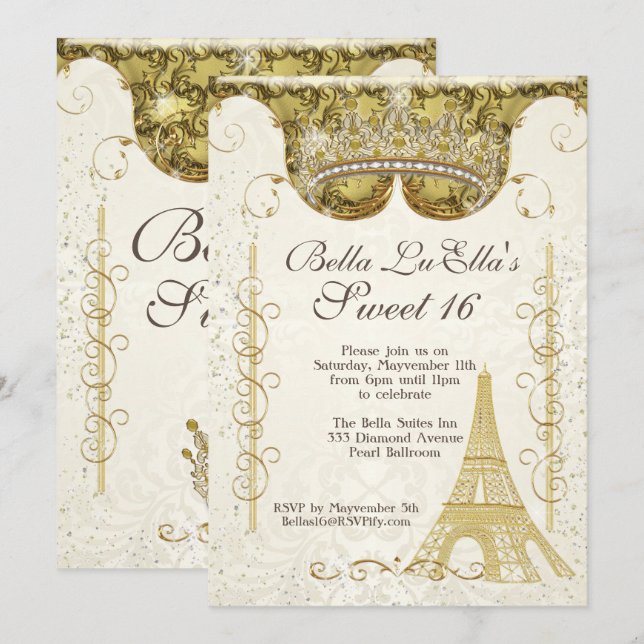 Paris Bling Birthday Party Invitations (Front/Back)