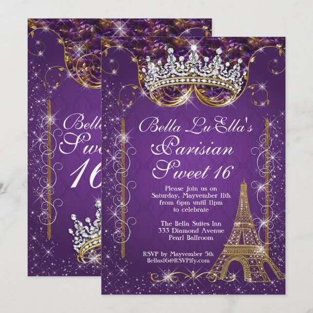 Paris Bling Birthday Party Invitations (Front/Back)