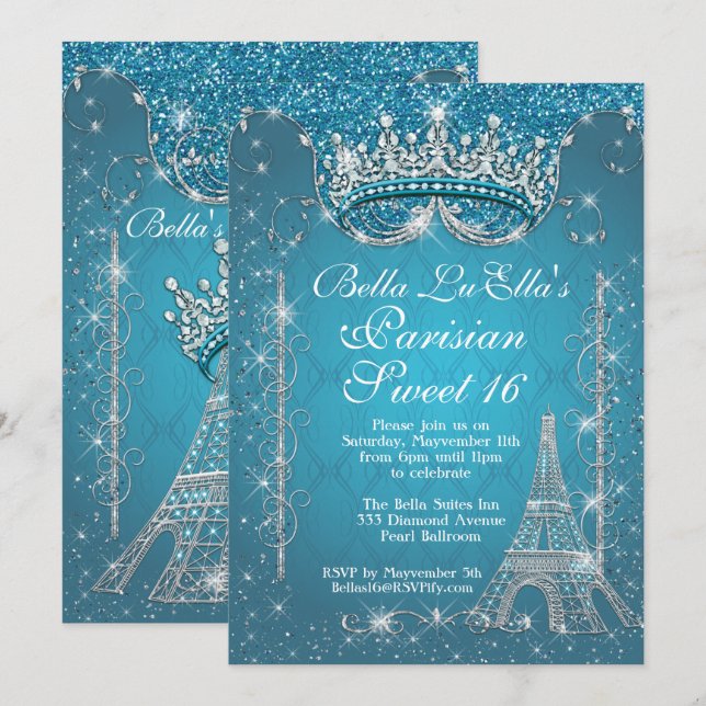 Paris Bling Birthday Party Invitations (Front/Back)