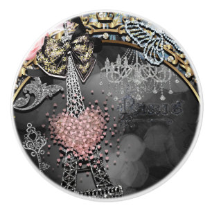 Paris Bling Glamour Sparkle France Girly Trendy Ceramic Knob