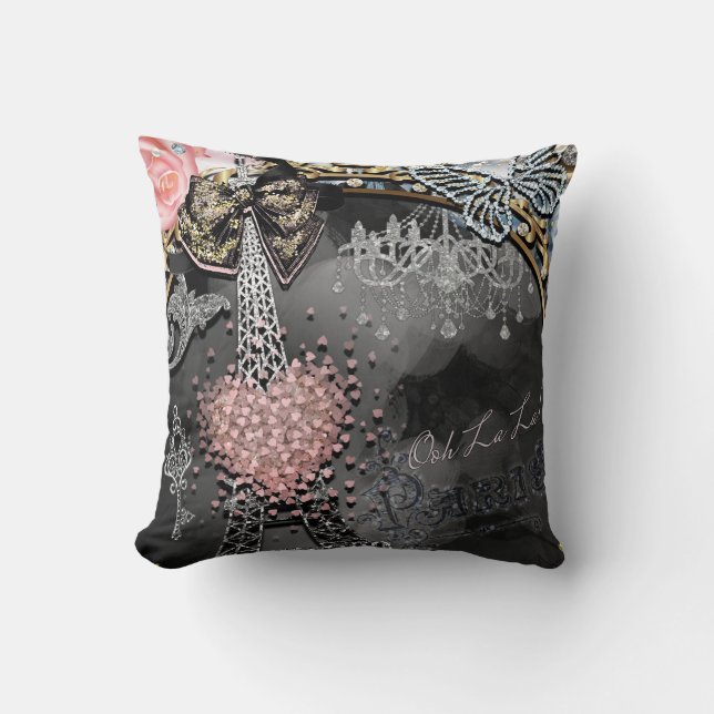 Paris Bling Glamour Sparkle France Girly Trendy Cushion (Front)