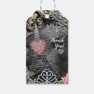 Paris Bling Glamour Sparkle France Sweet 16 Party Gift Tags