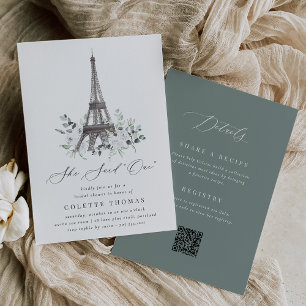 Paris Bloom   Eiffel Tower QR Code Bridal Shower Invitation