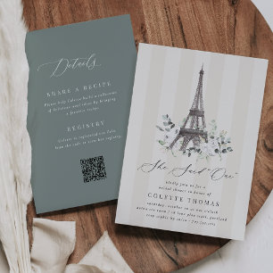 Paris Bloom   Eiffel Tower QR Code Bridal Shower Invitation