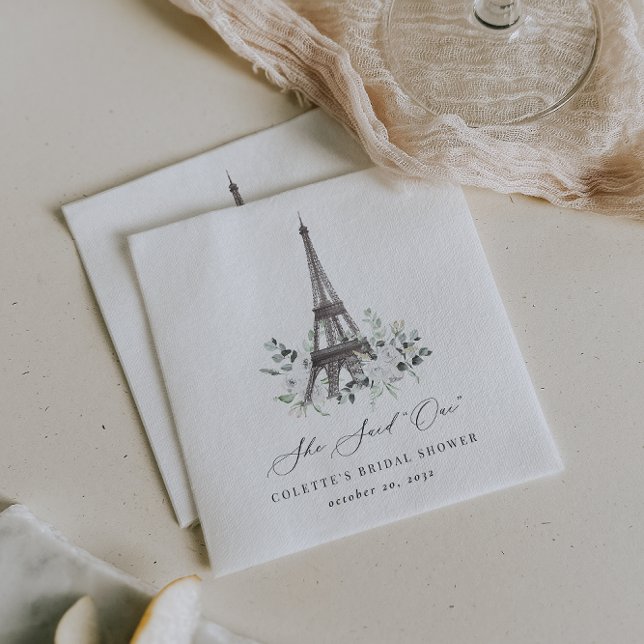 Paris Bloom | Floral Eiffel Tower Bridal Shower Napkin (Creator Uploaded)