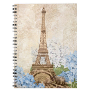 Paris Blue Hydrangea Vintage Spiral Notebook