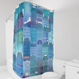 Paris Blue Shower Curtain