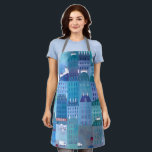 Paris Blues Modern Cityscape Painting Apron<br><div class="desc">A blue semi abstract townscape painting inspired by the atmosphere of Paris in spring.</div>