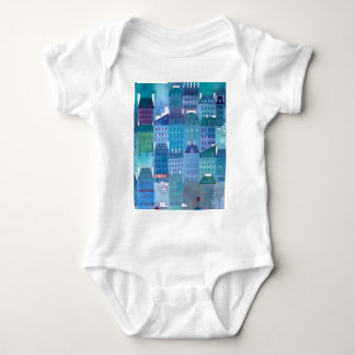 Paris Blues Modern Cityscape Painting Baby Bodysuit