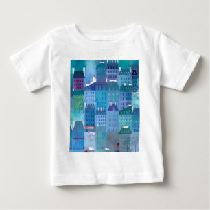 Paris Blues Modern Cityscape Painting Baby T-Shirt