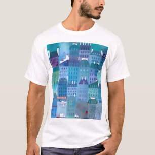Paris Blues Modern Cityscape Painting T-Shirt