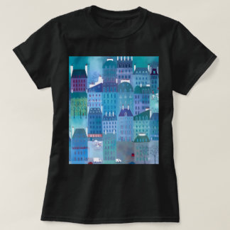 Paris Blues Modern Cityscape Painting T-Shirt