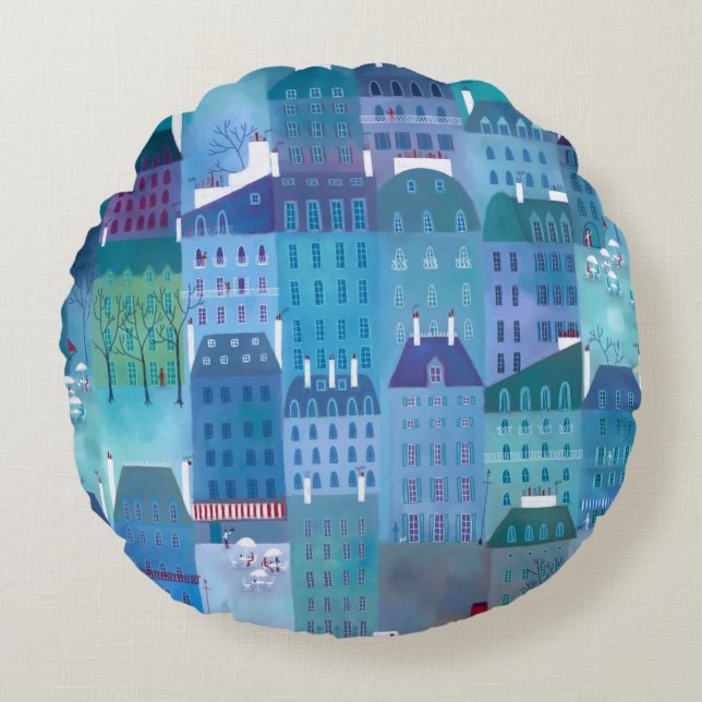 Paris Blues Round Cushion (Front)