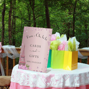 Paris blush pink eiffel tower party cards gifts pedestal sign