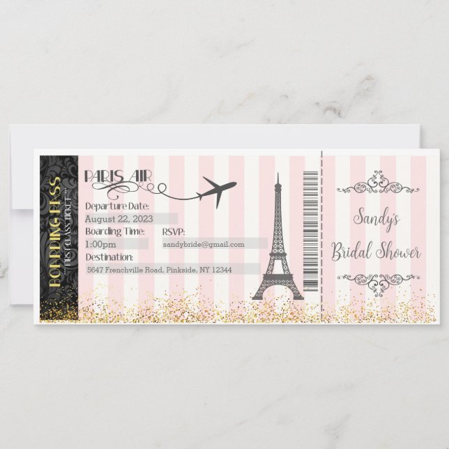 Paris Boarding Pass Invitation, Bridal, Baby Invitation (Front)