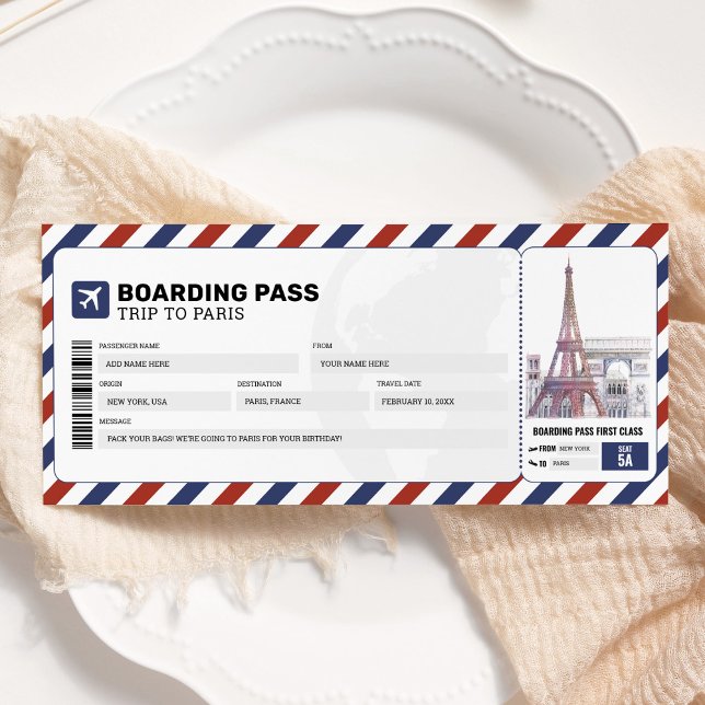 Paris Boarding Pass Travel Trip Plane Gift Ticket Invitation (Creator Uploaded)