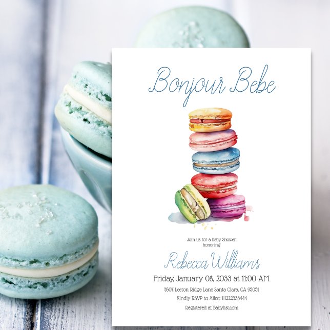 Paris Bonjour Bebe Macaroons Boy Baby Shower Invitation (Creator Uploaded)