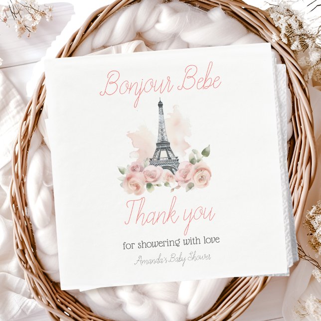 Paris Bonjour Bebe Parisian Floral Baby Shower Napkin (Creator Uploaded)
