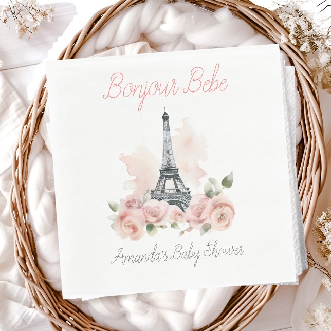Paris Bonjour Bebe Parisian Floral Baby Shower Napkin (Creator Uploaded)