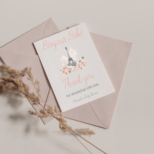 Paris Bonjour Bebe Parisian Floral Baby Shower Thank You Card