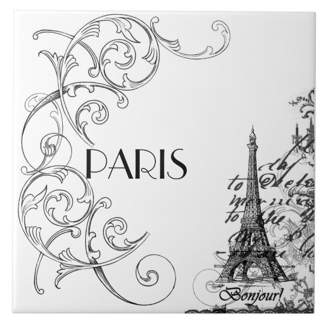 Paris Bonjour Collage Tile Trivet (Front)