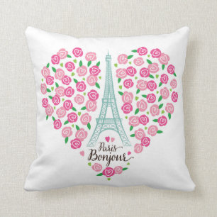 Paris Bonjour Floral Heart Cushion