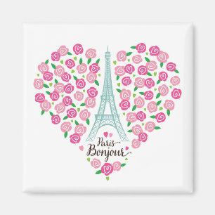 Paris Bonjour Floral Heart Magnet