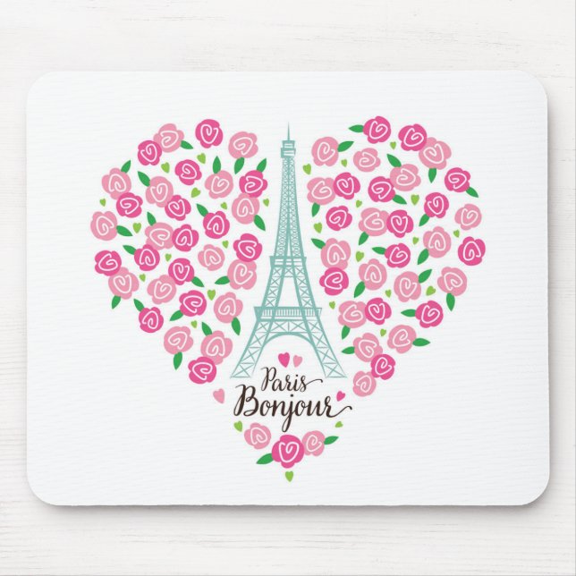 Paris Bonjour | Floral Heart Mouse Mat (Front)