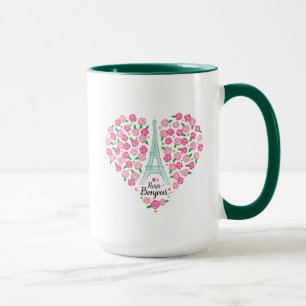 Paris Bonjour   Floral Heart Mug