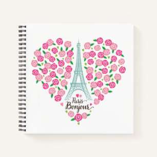 Paris Bonjour Floral Heart Notebook
