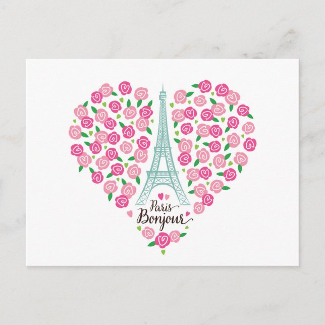 Paris Bonjour | Floral Heart Postcard (Front)