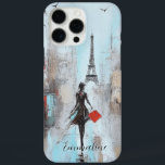 Paris Bound Woman  iPhone 16 Pro Max Case<br><div class="desc">Dramatic painting of the dream of going to Paris. The broad brushstrokes add the drama to this painting of a woman in black carrying a red bag and walking towards the Eiffel Tower. Add your name in a graceful script typeface for a lovely case!</div>