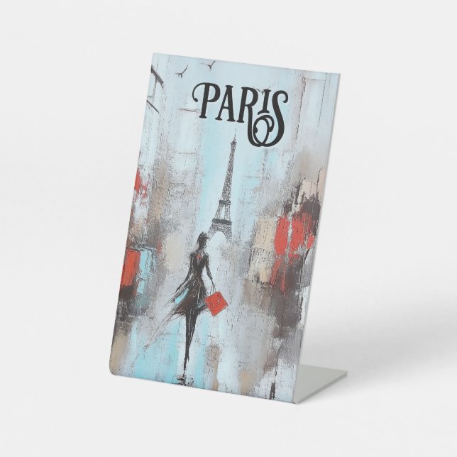 Paris Bound Woman in Black Pedestal Sign (Front)